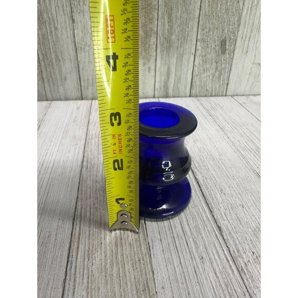 Vintage Cobalt Blue Candlestick Taper Holders Footed Glass 2.5" - Set of 2 - Picture 3 of 5